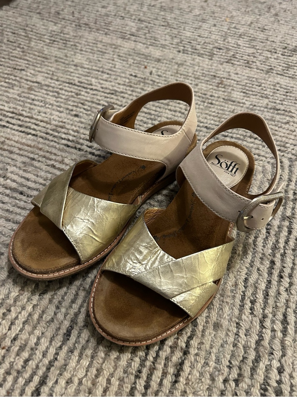 Sofft Gold Beige Leather Slingback Sandals Women’s 7.5